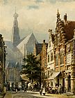 Cornelis Springer Manu figures in the streets of Haarlem painting